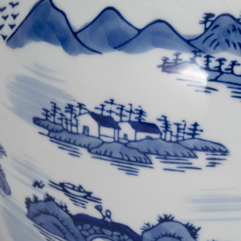 Stoneware Ceramic Chinoiserie Decorative Container with Lid