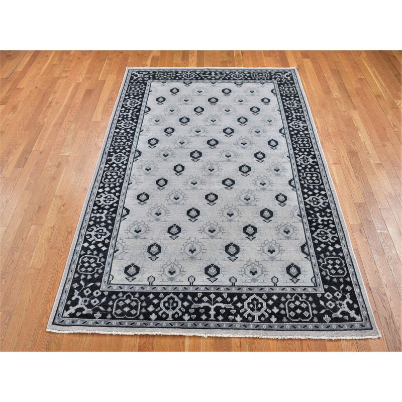 Tapis unique noir / gris noué à la main 6 pi x 9 pi New Age Tylek