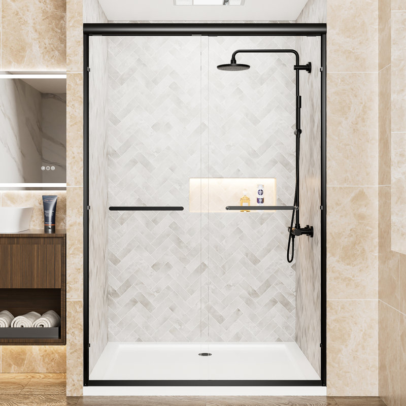 Paillasson 48 po x 72 po Paillasson de douche coulissant en aluminium noir
