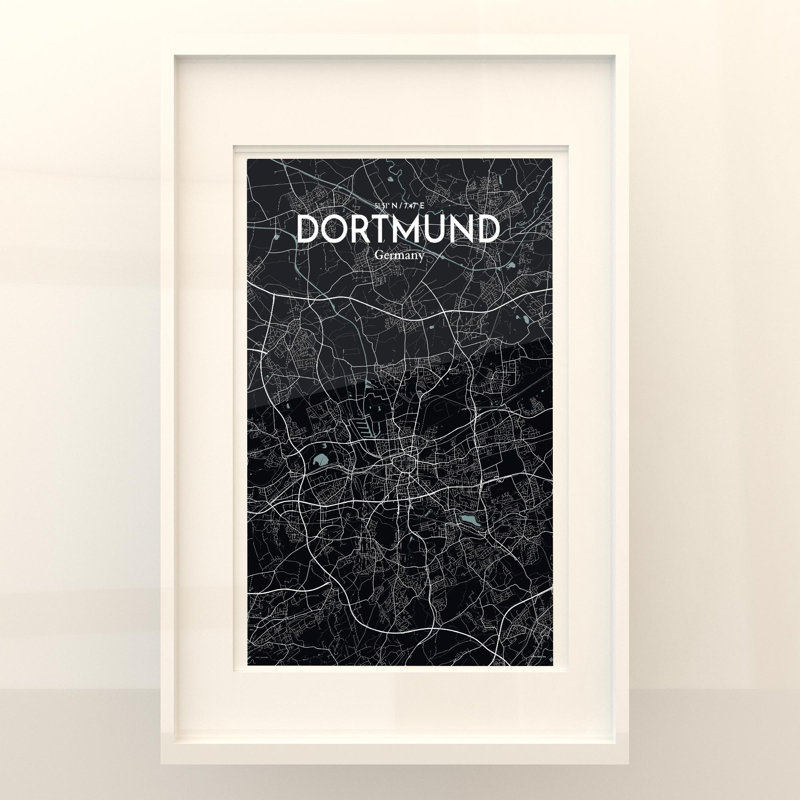 Dortmund City Map in Midnight 1 Piece Wall Art, 17cm H x 11cm W x 0.05cm D