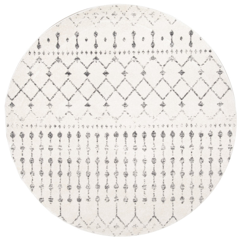 Tapis marocain à motif géométrique gris / blanc cassé Giannini, Rond 6 pi