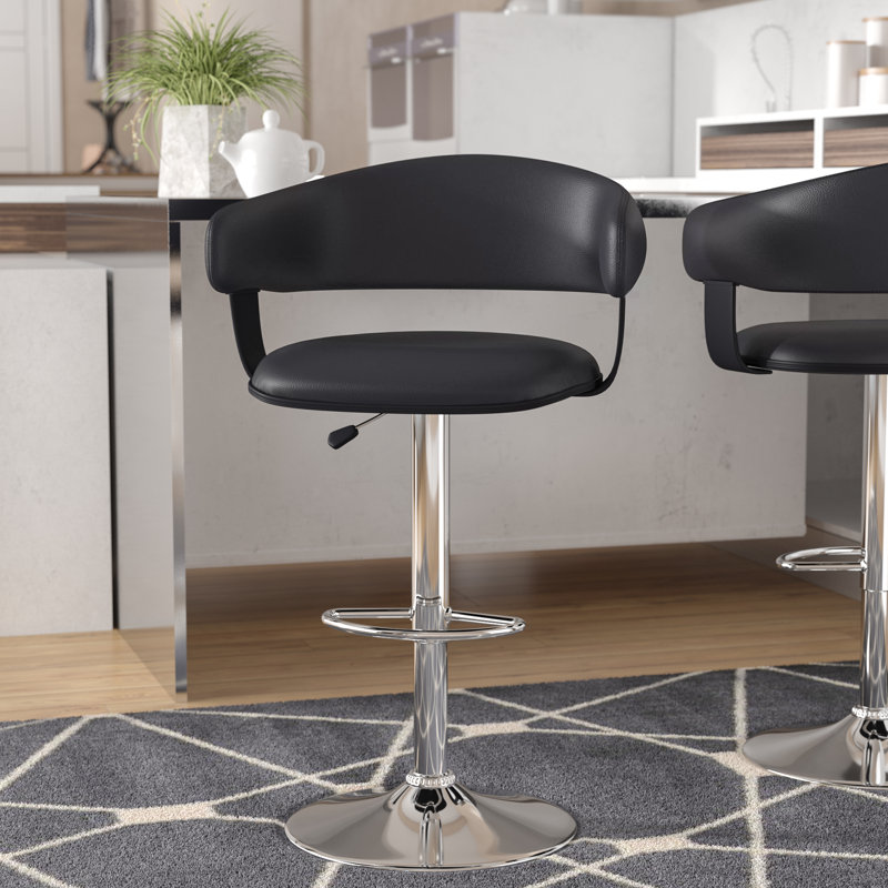 Carmelyn Swivel Upholstered Adjustable Height Counter Stool with Metal Frame, Black