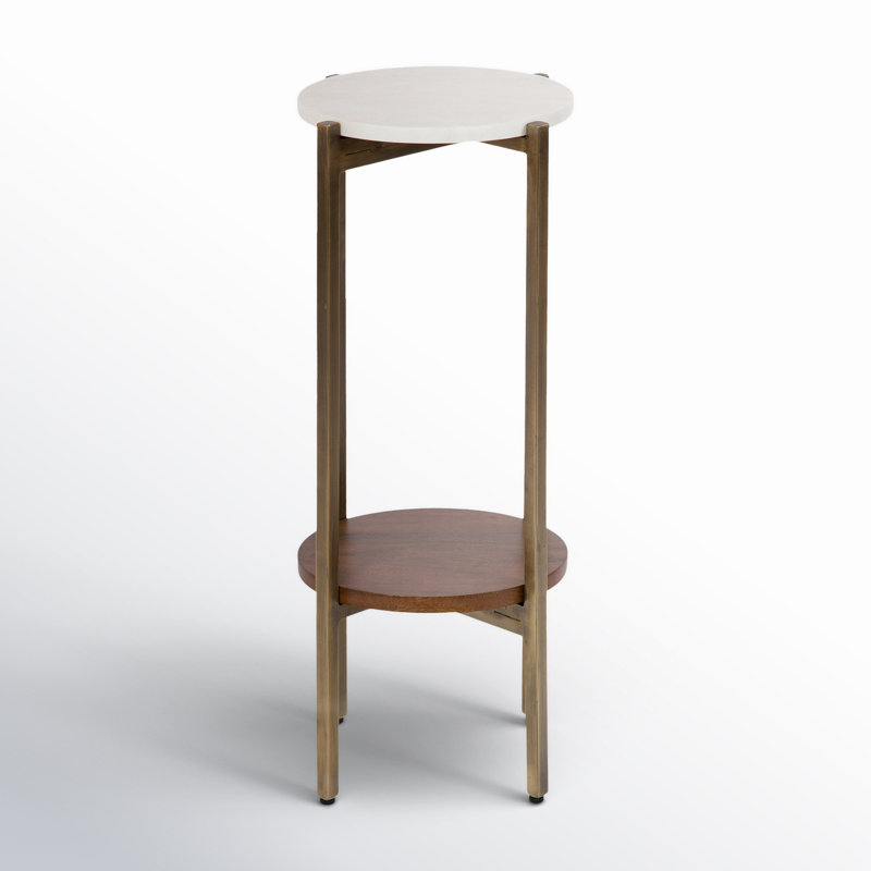 Table de bout en marbre Oakdale, L 10,75 po x H 24,25 po, Or / brun noyer