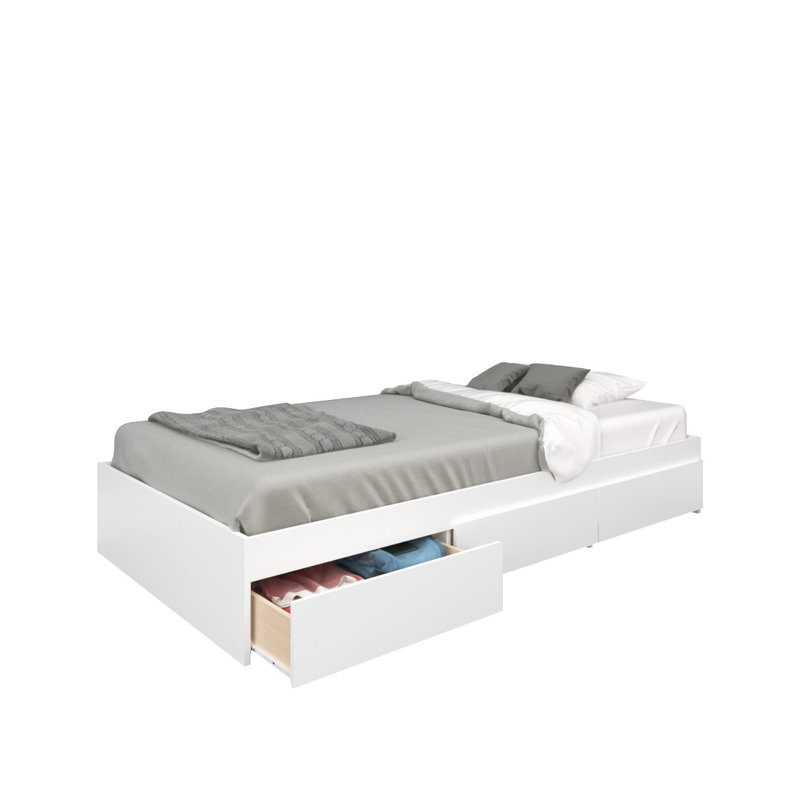 Lit plateforme avec rangement Ralston, Simple, Blanc
