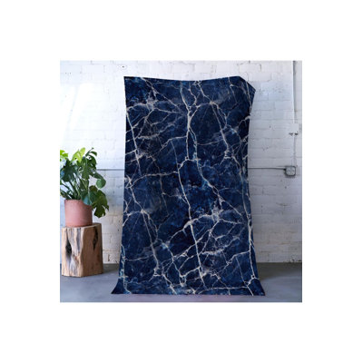 Tapis décoratif bleu à motif marbré moderne lavable à la machine