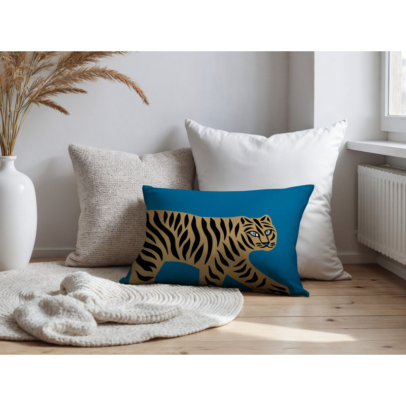 Oreiller rectangulaire intérieur / extérieur Gigi Tiger, Turquoise, H 25 po x l 18 po