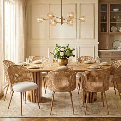 39.37"-70.87" Extendable Oval Dining Table Set with Rattan Back Chairs