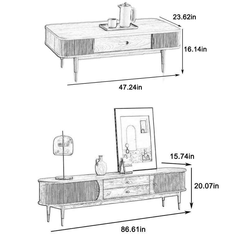 Wooden TV stand and coffee table set