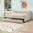 Full Size Linen Upholstered Daybed with Two Drawers-1287368256
