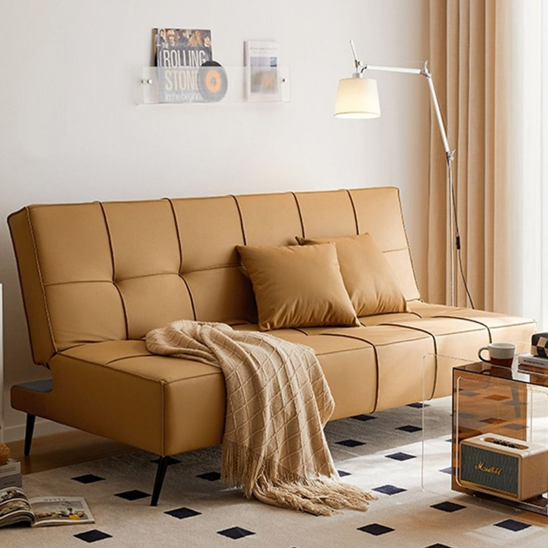 74.02"Coffee Brown Microfiber Grid Stitch Armless Foldable Sofa Bed Couch