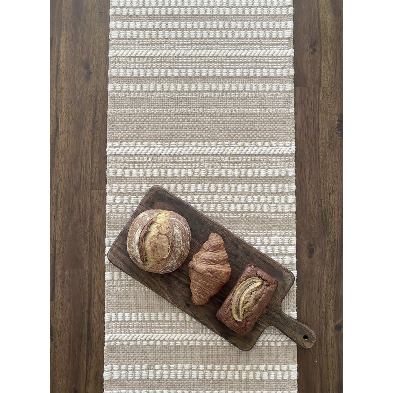 Rustic Beige Tulum Stripe Indoor Outdoor Table Runner 14x72
