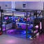 Lit double mezzanine double en métal avec bureau en forme de L, garde-robe, tablette réglable, USB et DEL, mezzanine haute pour enfants, adolescents, adultes, noir