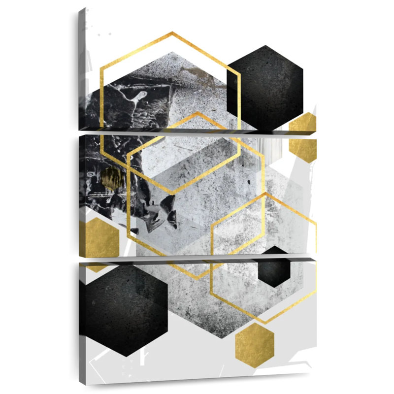 Avery Abstract Geo Black Gold, 32" H x 20" W