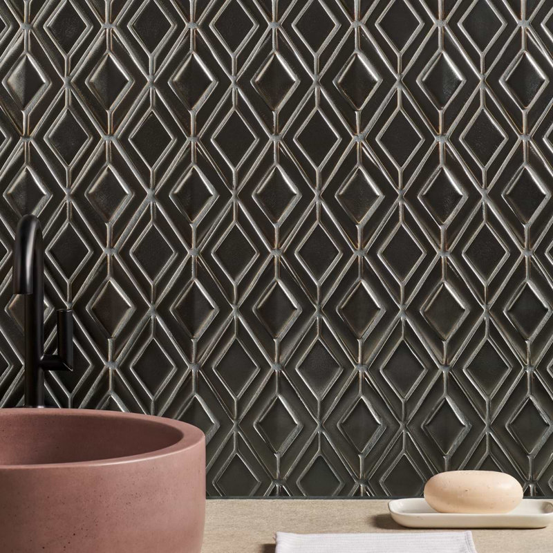 Nabi Jewel 3D Glossy Glass Mosaic Tile, Gunmetal Gray