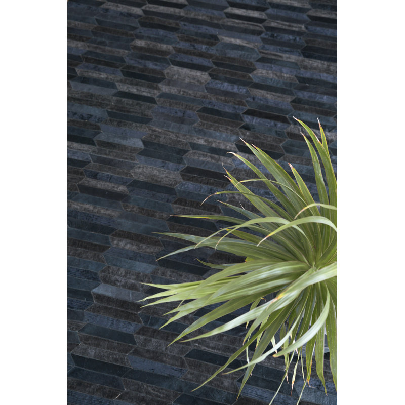 Olio Cowhide Geometric Area Rug in Charcoal, Rectangle 5'3" x 6'7"