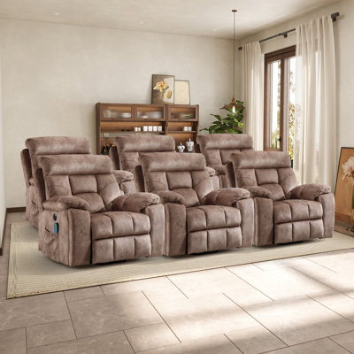 Khufu 42.7" Wide Oversize Microfiber Lift Assist Reclining Chair with Massage Heating & Dual Hidden Cupholders & USB & Side Pocket Set of 6