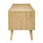 Meuble télé pour salon, compatible avec les téléviseurs de 70 à 79 pouces, pieds en bois massif, style décoratif avec rangement.