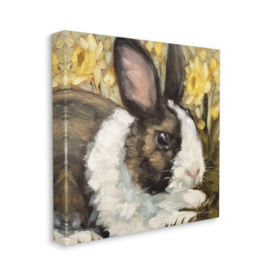 Lapin en fleurs jonquilles nature - peinture sur toile tendue