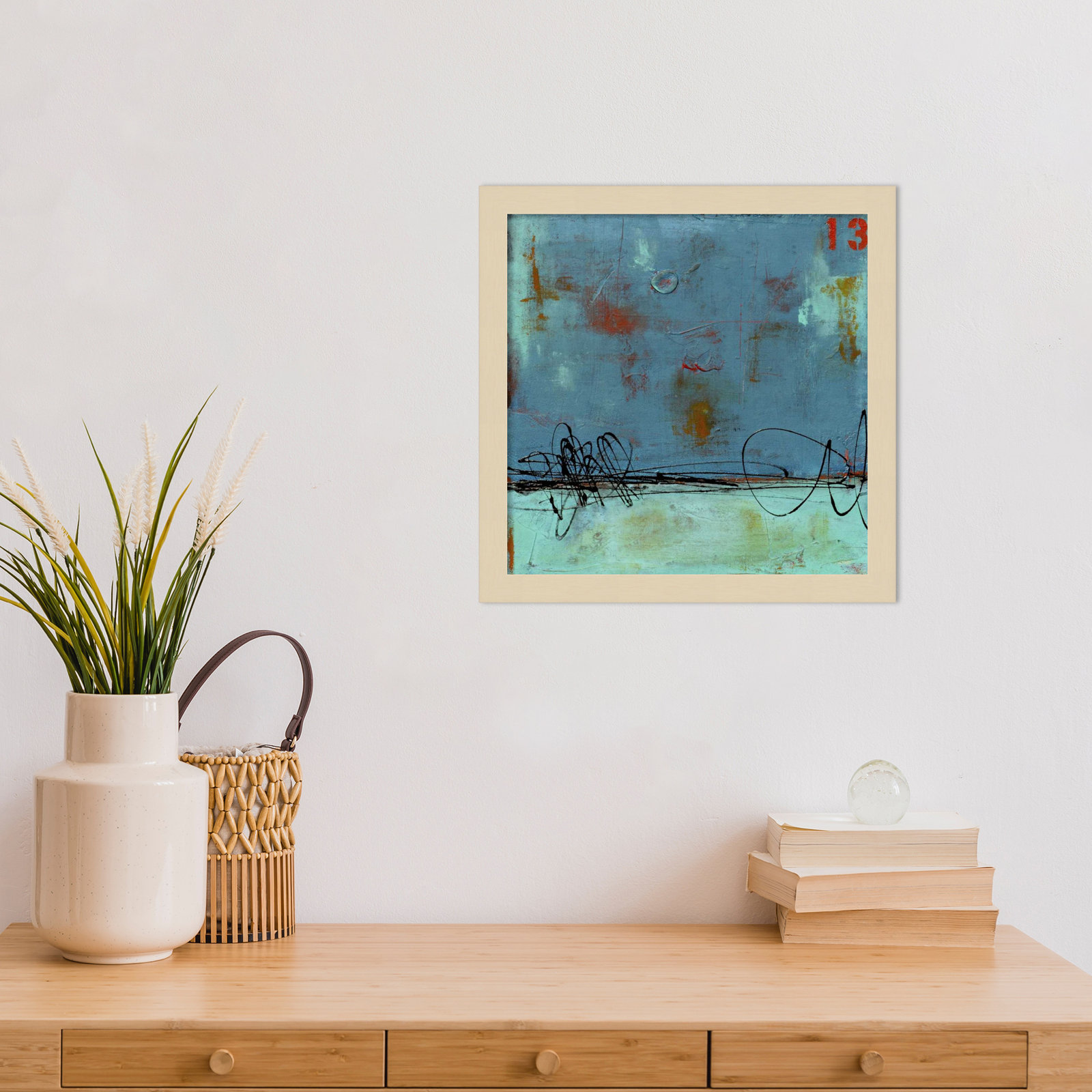 Blue Bay Marina I by Mauro Wood Framed Wall Art Print, Brown, 13" H x 13" W