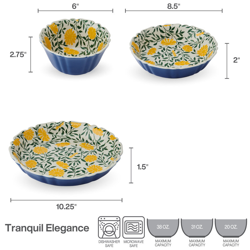 Tranquil Elegance Multi-Color Ceramic Floral Dinnerware Set, Service for 4