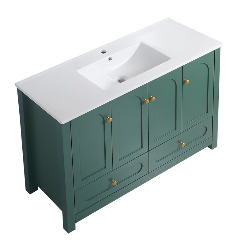 Ensemble de meuble-lavabo avec lavabo en céramique, Vert