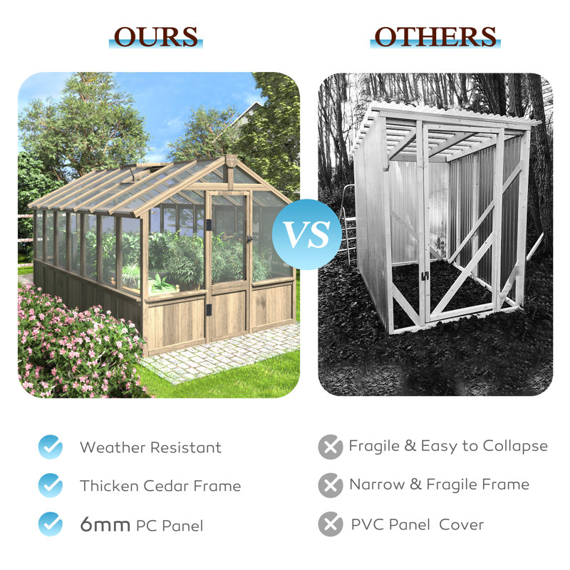 Ourdoor Wooden Polycarbonate Greenhouse 8x14Ft, 90.6" H x 96" W x 166.8" D