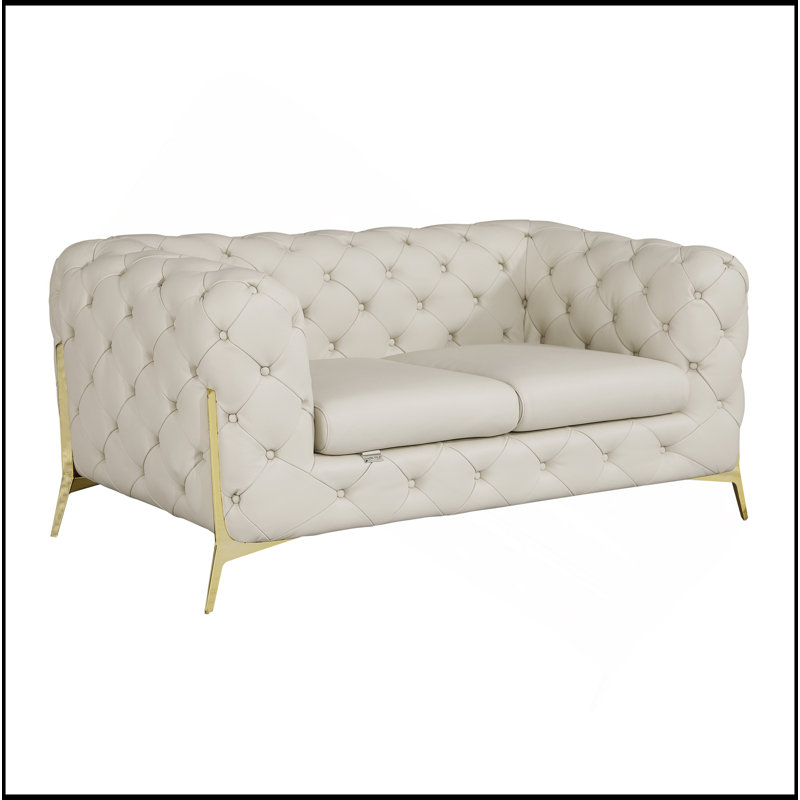 Causeuse en cuir italien 100% Global United, Beige, Doré