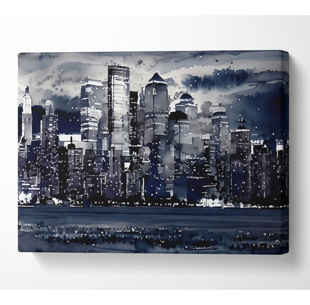 Manhattan Panorama In Blau - Kunstdrucke auf Leinwand