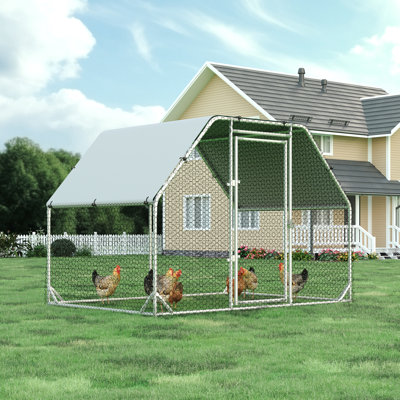 Poulailler en métal avec toit plat, couvercle imperméable et anti-UV, conception de porte verrouillable pour la volaille extérieure