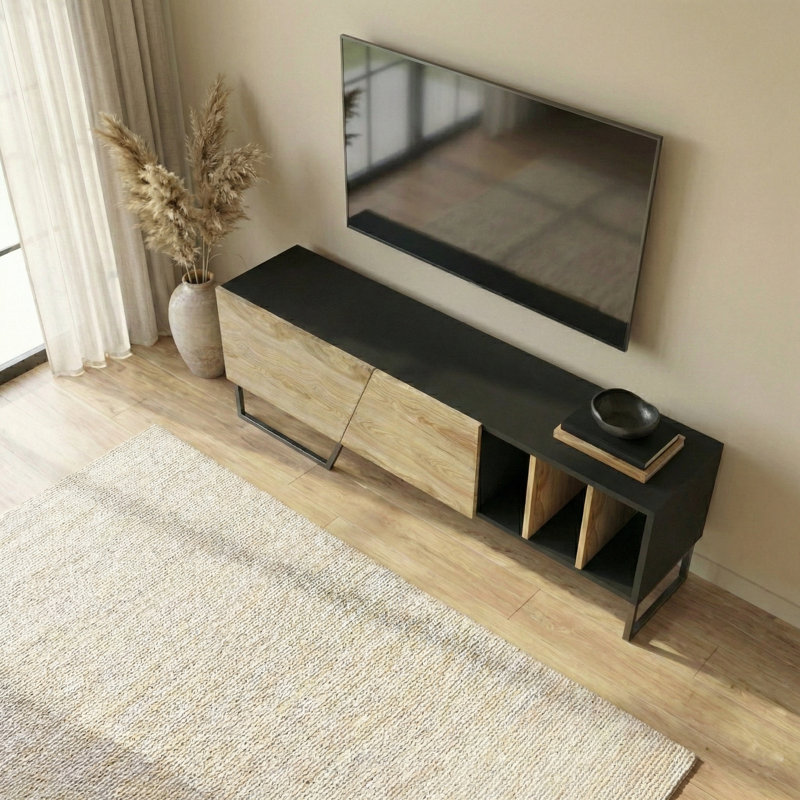 Devlyn 59" TV Stand for TVs up to 65", White/Black Marble/Black