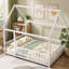 Structure de lit en bois avec structure de toit, garde-corps de sécurité, lit plateforme pour les adolescents-1925202643