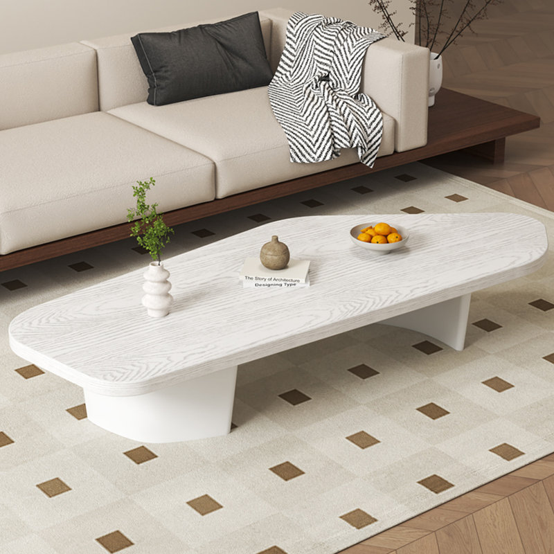 Table à thé créative en bois massif, Blanc, Blanc, H 16,54 po x L 62,99 po x l 31,5 po