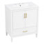 Meuble-lavabo sur pied cannelé de 76 cm (30 po) avec lavabo, portes et tiroir à fermeture amortie, blanc-495618086-495618087