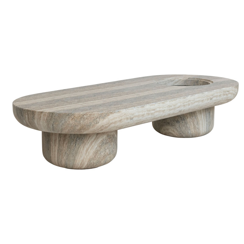 Table ovale intérieure / extérieure légère en pierre écologique avec jardinière intégrée et trou de drainage, finition en travertin