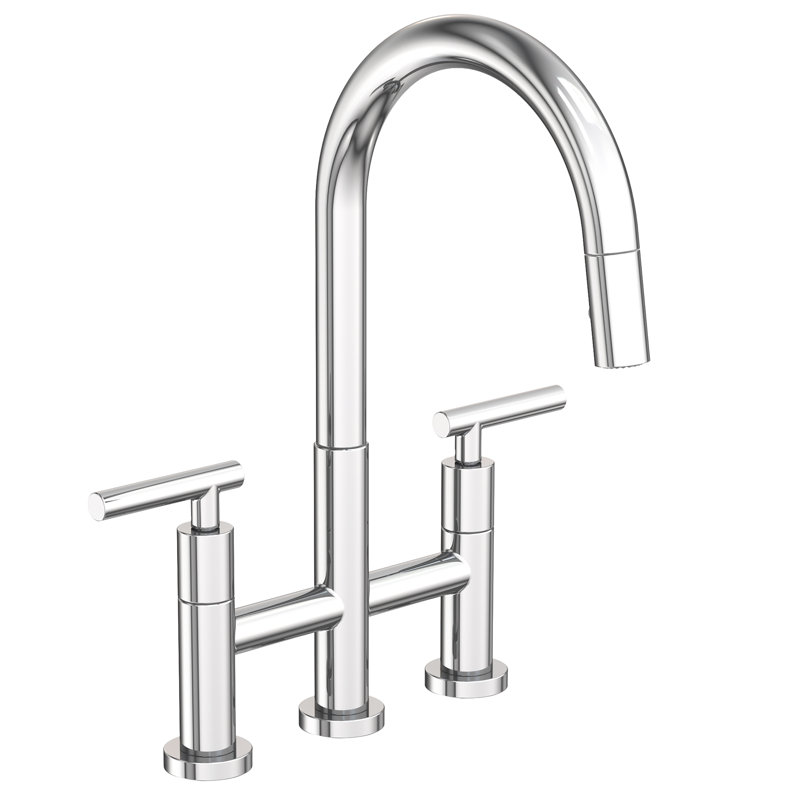 East Linear Pull Down Kitchen Bridge Faucet, Polished Chrome, Lever Handle