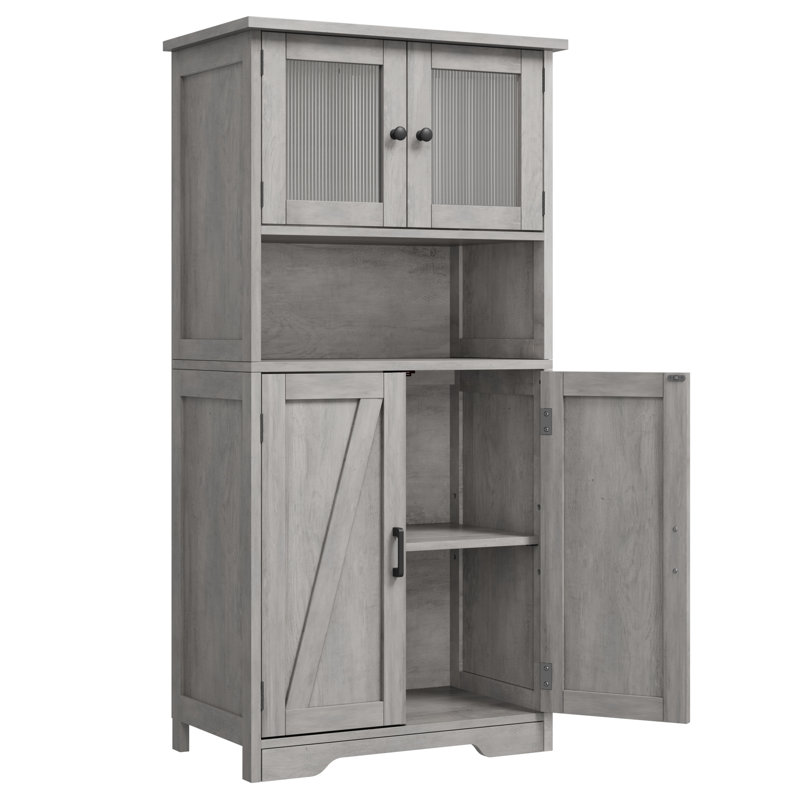 Armoire de rangement autoportante de 67 po de hauteur avec 4 portes et tablettes réglables, Naturel