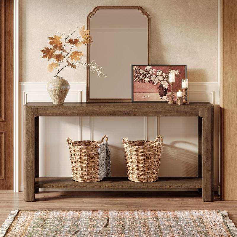 63-Inch Entryway Console Table, 2-Tier Narrow Sofa Table Behind Couch for Foyer, Hallway, Brown