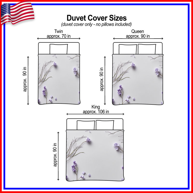 Housse de couette Lavender Bedding Floral Minimalist, Lit simple