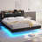 California King Floating Led Bed Frame With Hidden Storage Headboard And Charging Station Cal King Size Visual Floating Platform Bed With Led Lights,no Box Spring Needed,black+rustic