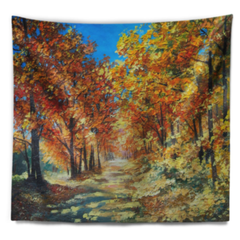 Jour lumineux paysage dans la tapisserie de la forêt d'automne, H 32 po x l 39 po