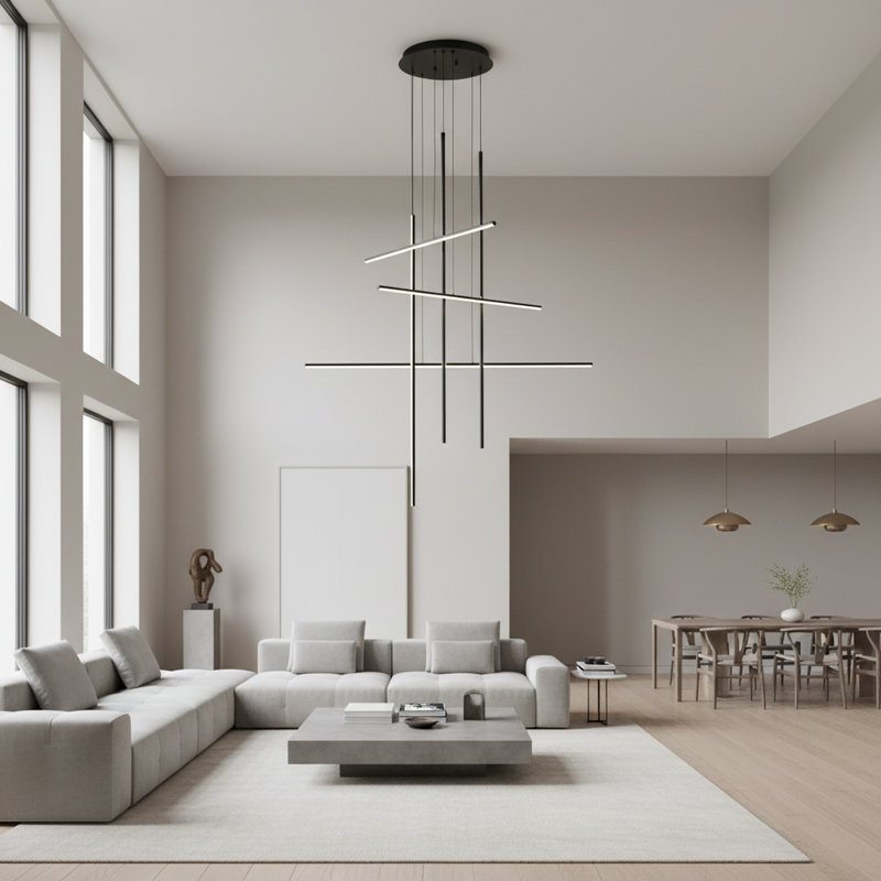 Luminaire suspendu de style lustre spoutnik moderne à 6 lumières Jancar, Noir mat
