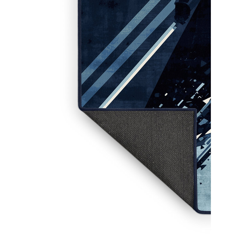Soft Plush Athanas Shadowblade Assassin Sleek & Chic Modern Area Rug in Blue – Navy Binding, 5x8