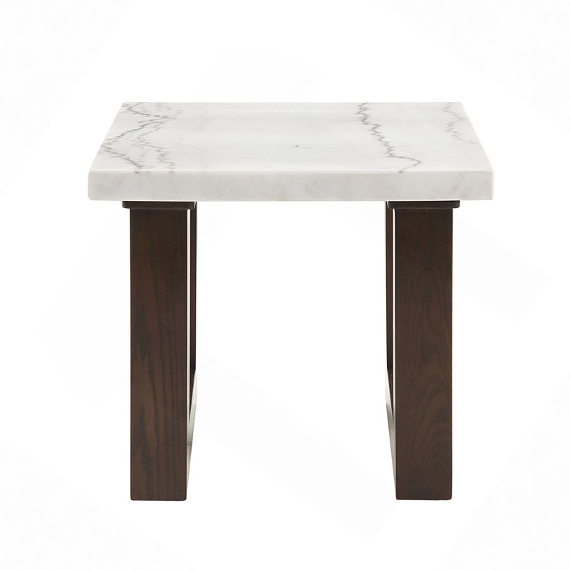 Table de bout en marbre blanc naturel et finition espresso