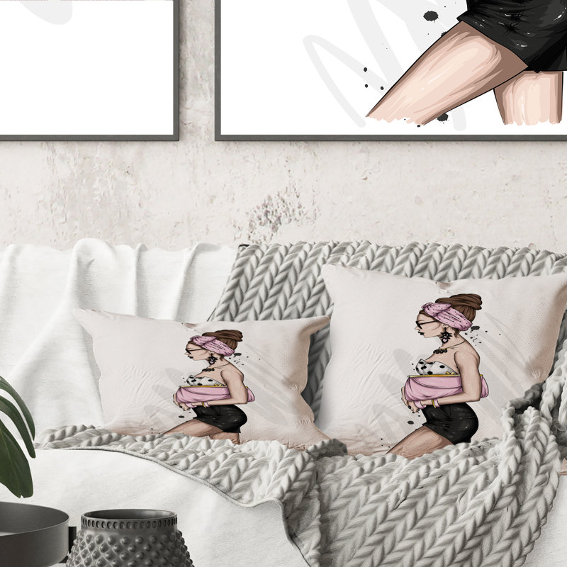 «Beautiful And Stylish Pink Girl II» - Coussin décoratif imprimé moderne