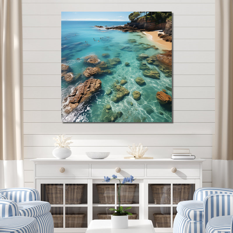 Vue aérienne de Blue Calm Beach - plage, art mural, Toile tendue, H 30 po x l 30 po x P 1,5 po