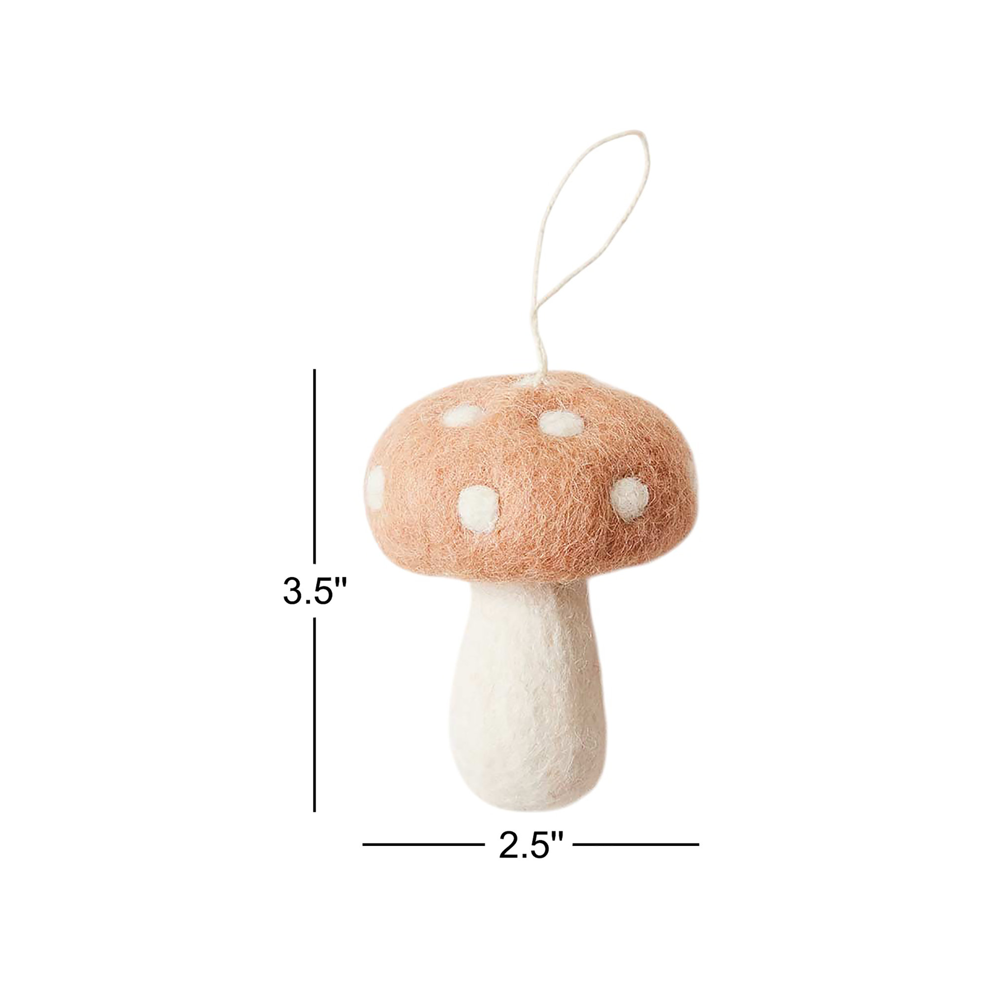 Felted Mushroom Ornament, 3.5" H x 2.5" W x 2.5" D, Blush