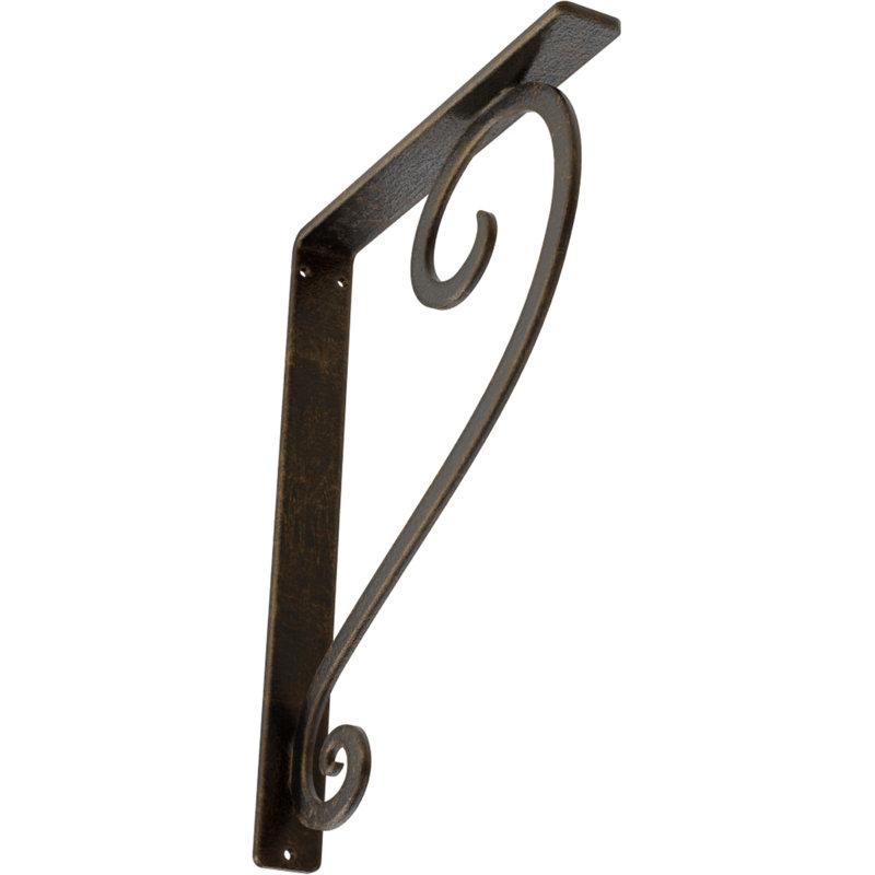 Support en fer forgé Edwards, Laiton antique, H 12 po x l 1,5 po x P 10 po