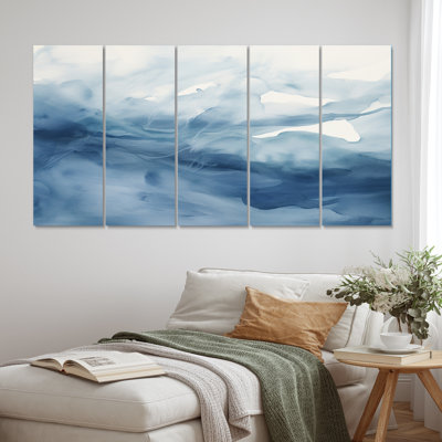 «Blue and White Dancing Watercolor Clouds» - Décoration murale abstraite - 5 panneaux égaux