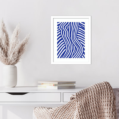 Blue and White Striped Nude by Little Dean Wood Framed Wall Art Print
