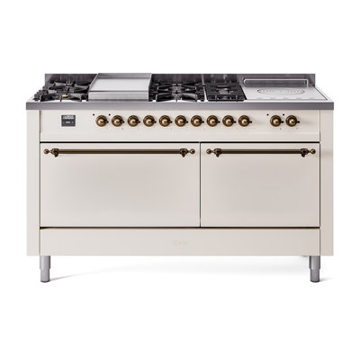 ILVE Nostalgie II, cuisinière à double combustible de 60 po, 7 brûleurs, plaque chauffante, surface de cuisson française